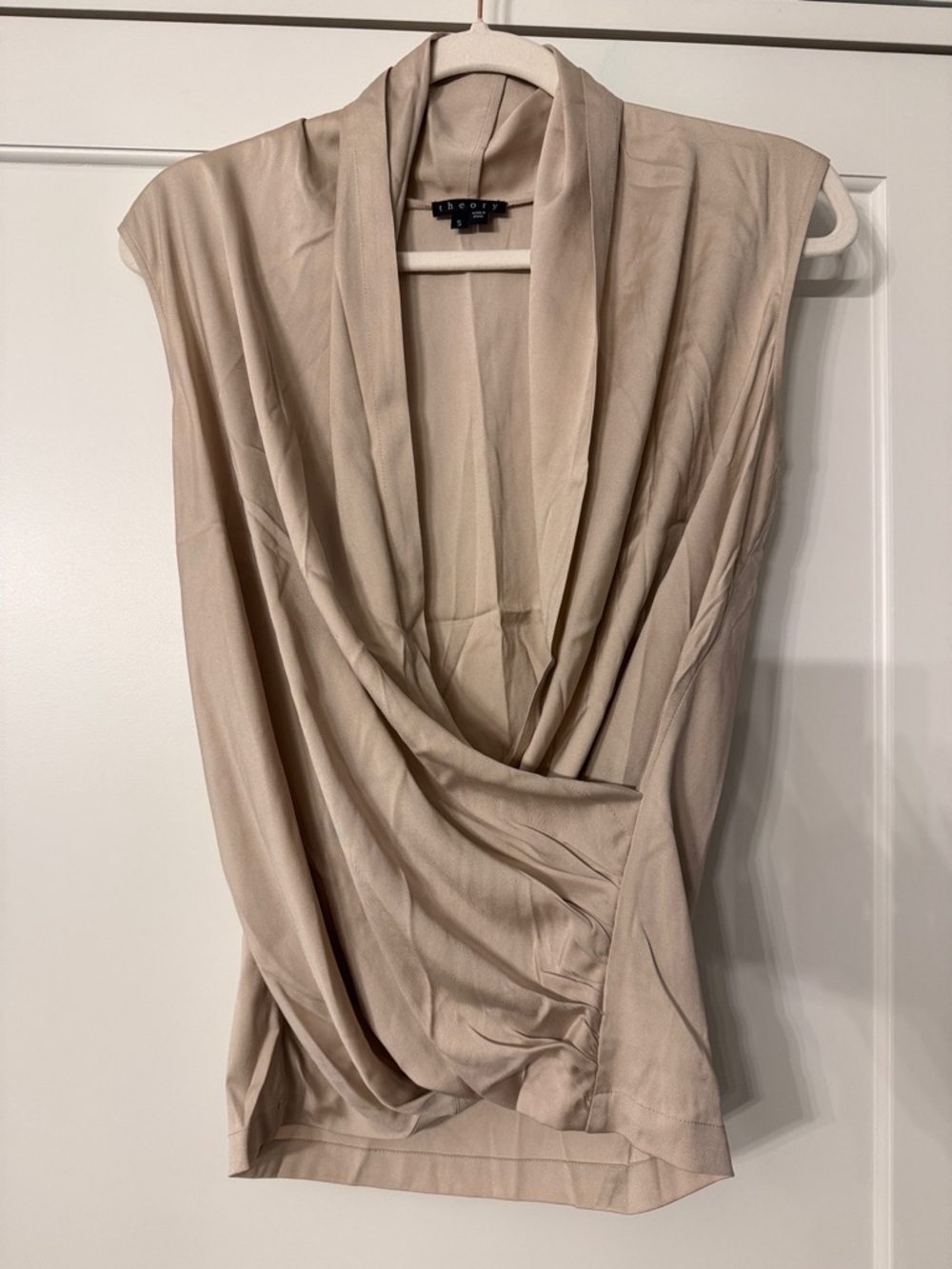 Theory Draped Cowl Neck Silk Sleeveless Top